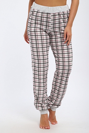 Брюки женские из кулирки на манжете / Клетка на белом