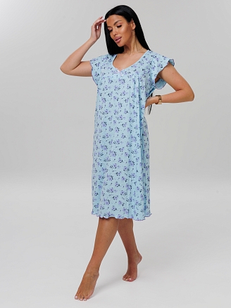 Женская сорочка Сор-71(К) / Голубой (сиреневые цветы)