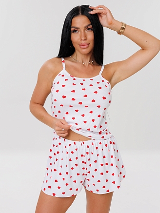 Женская пижама П-101(Л) / Белый (сердечки)