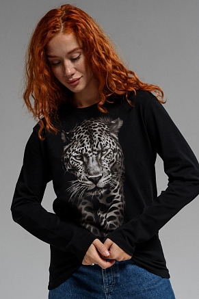 Женский лонгслив 8513 / черный+леопард