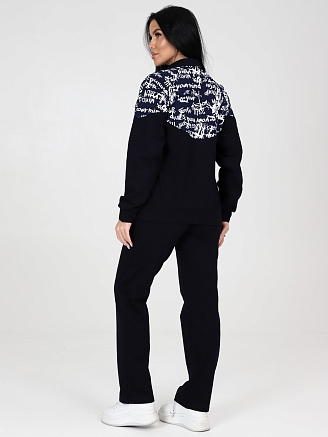 Женский костюм футер КФ-215 / Темно-синий, белые иероглифы