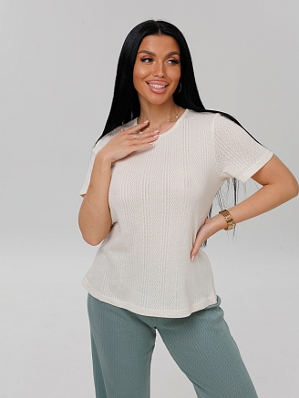 Женский костюм К-223(Риб) / Молочный + серо-зеленый