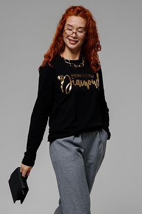 Женский лонгслив 8513/1 / черный+Бриллиант