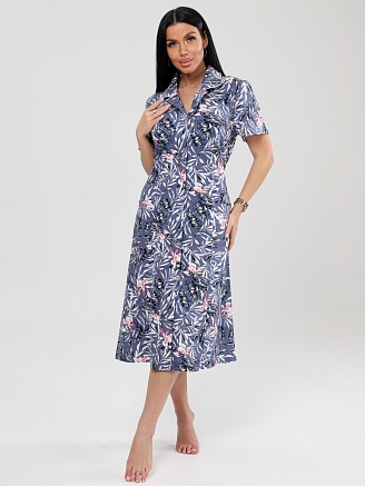 Женский халат ХК-546 / Крупные веточки на сером