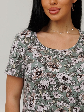 Женское платье Пл-108(К) / Серо-зеленый (цветы)