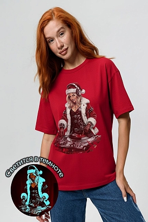 Футболка унисекс 8585 / красный+диско снегурочка