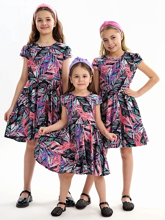 Детское платье "Птичка" / Тропики розовые