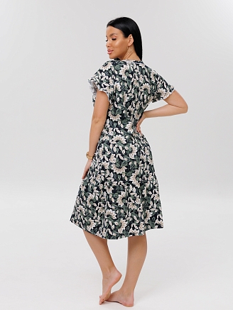 Женский халат Х-98(К) / Зеленый (бежевые цветы)