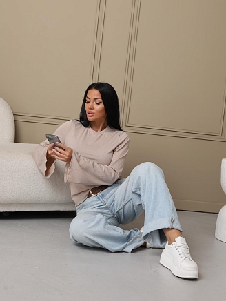 Женский лонгслив мод.2028/1 / Бежевый