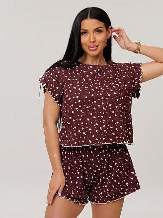 Женская пижама П-109(Л) / Бордовый (цветы)