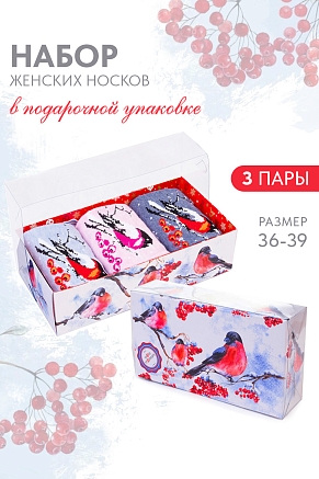 Женские носки стандарт Снегири (набор 3 пары) / голубой, бордо, джинс