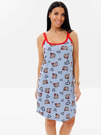 Женская сорочка Сор-104(К) / Серо-голубой (сердечки)