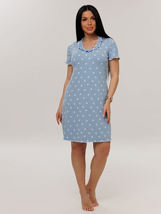 Женская сорочка Сор-35(Л) / Светло-синий (цветы)