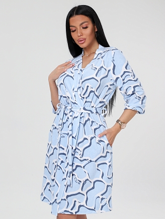 Женский халат Х-112(М) / Голубой (узоры)