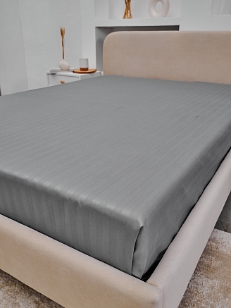 Простыня микрофибра-страйп / Светлый серый