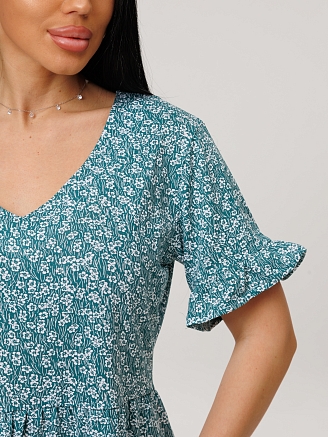 Женское платье Пл-117(К) / Бирюзовый (цветы)