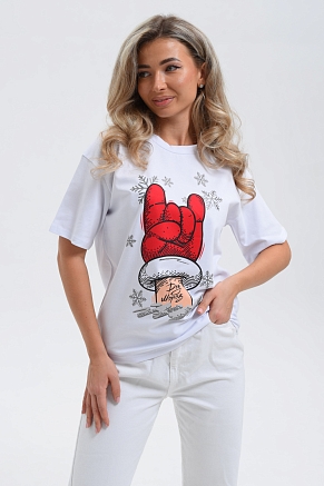 Футболка женская оверсайз 8531 / белый+рука