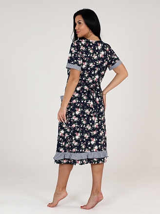 Женский халат МИМОЗА ХК-781 / Синий с букетом