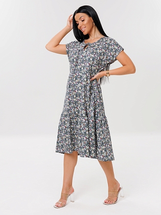 Женское платье Пл-64(К) / Серо-зеленый (цветы)