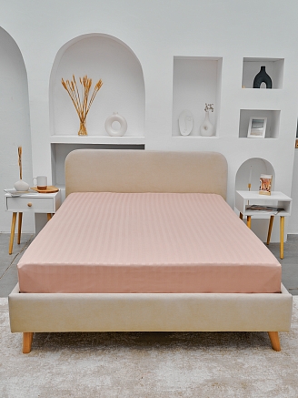 Простыня микрофибра-страйп на резинке / Пудра