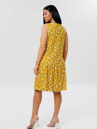 Женский сарафан С-100(К) / Горчичный (цветы)