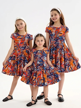 Детское платье "Птичка" / Тропики оранжевые