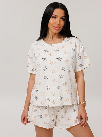 Женская пижама П-98(ТРН) / Молочный (короны)