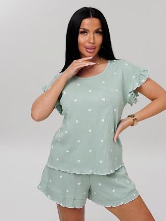 Женская пижама П-110(Каш) / Серо-зеленый (сердечки)