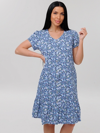 Женский халат Х-167(К) / Голубой (мелкие цветочки)