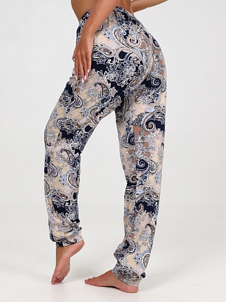 Женские брюки БК-275 / Бежево-синие огурцы