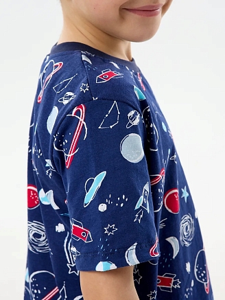 Детская пижама с шортами "Сорванец" / Космос на синем