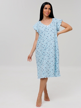 Женская сорочка Сор-71(К) / Ярко-голубой (цветы)