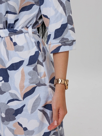 Женский халат Х-112(М) / Серо-голубой (узоры)