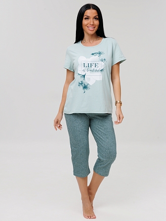 Женская пижама П-33(К) / Серо-зеленый (надписи)