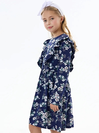 Детское платье "Красотка" / Цветущий сад на синем