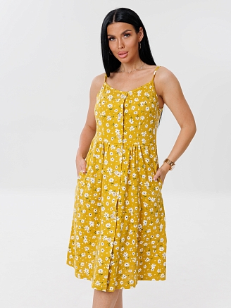 Женский сарафан С-75(К) / Горчичный (цветы)