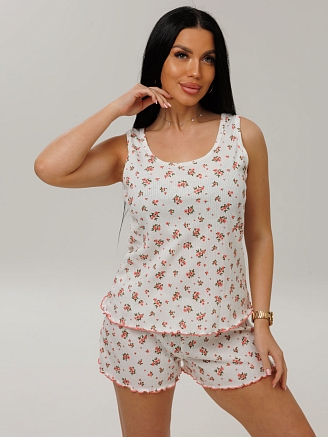 Женская пижама П-100(Каш) / Молочный (цветы)