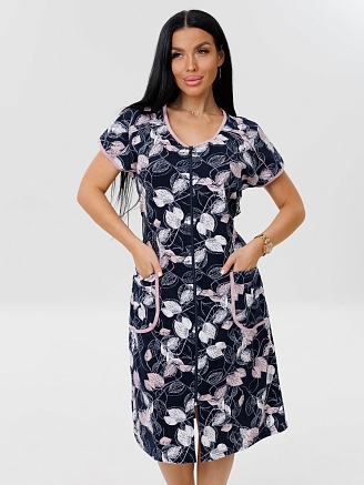 Женский халат Х-81(К) / Синий (листья)