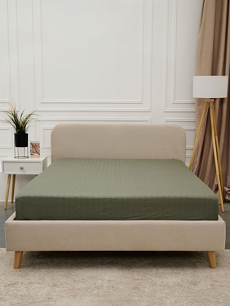 Простыня микрофибра-страйп на резинке / Хаки