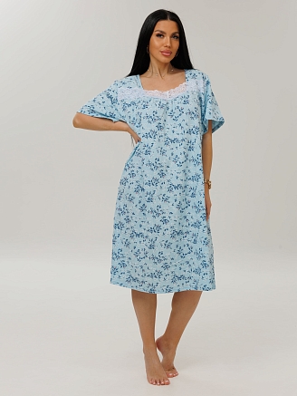 Женская сорочка Сор-38(К) / Голубой (белые цветы)