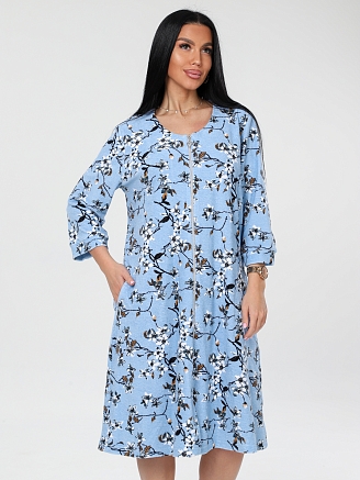 Женский халат Х-80(М) / Голубой (цветы)