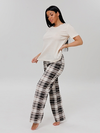 Женский костюм К-223(К+Риб) / Молочный (клетка)