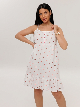 Женский сарафан С-102(Мус) / Молочный (вишня)