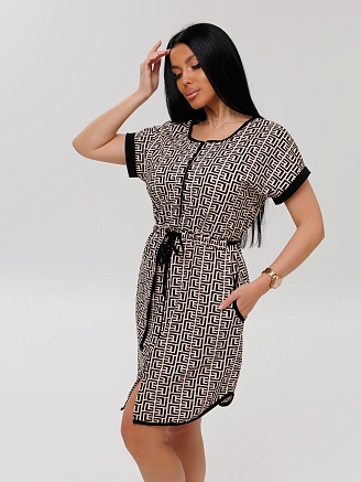 Женский халат Х-140(К) / Бежевый (геометрия)