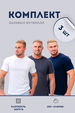 Набор мужских футболок 8471/01 3 шт / белый, серый, темно-синий