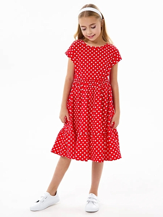 Детское платье "Ласточка" / Белый горошек на красном
