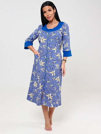 Женский халат Дамский ХК-245 / Лилии на синей рогожке