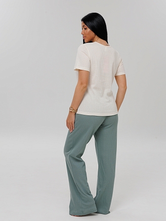 Женский костюм К-223(Риб) / Молочный + серо-зеленый