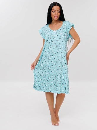 Женская сорочка Сор-71(К) / Бирюзовый (цветы)