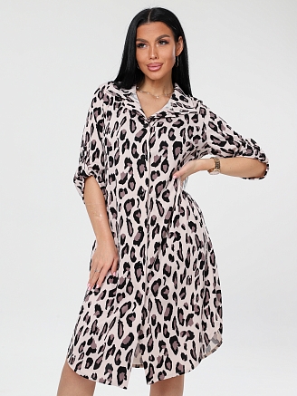 Женский халат Х-187(Риб) / Бежевый (леопард)